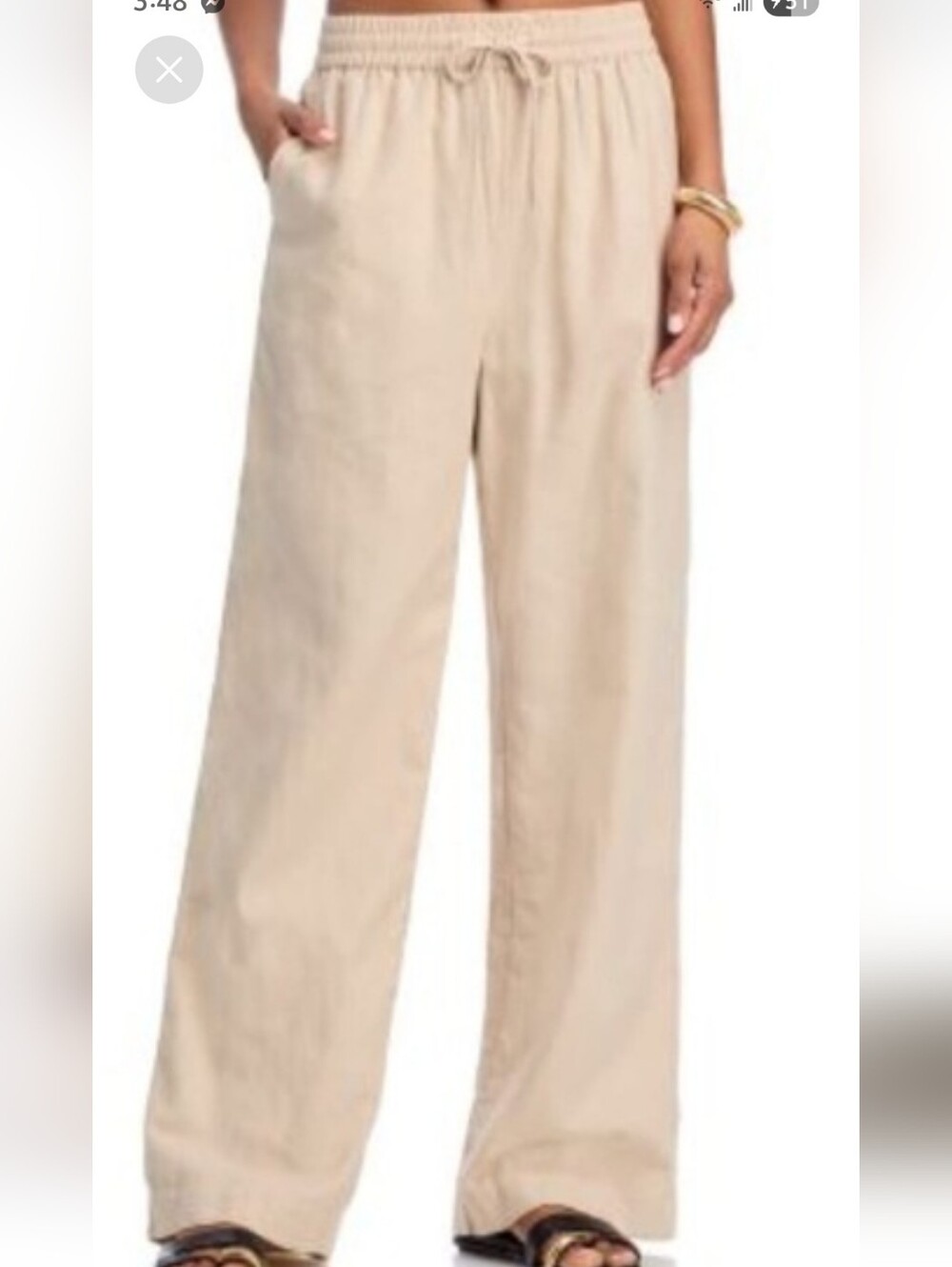 Vera Wang XL Wide Leg Drawstring Linen-Blend Pants in Beige NWOT